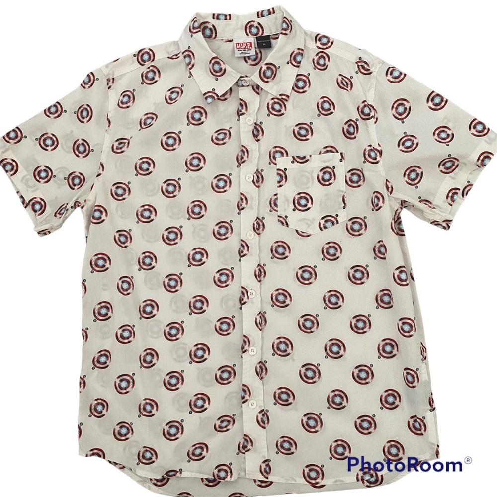 Marvel Captain America Short Sleeve Shirt Button Down Men’s Medium